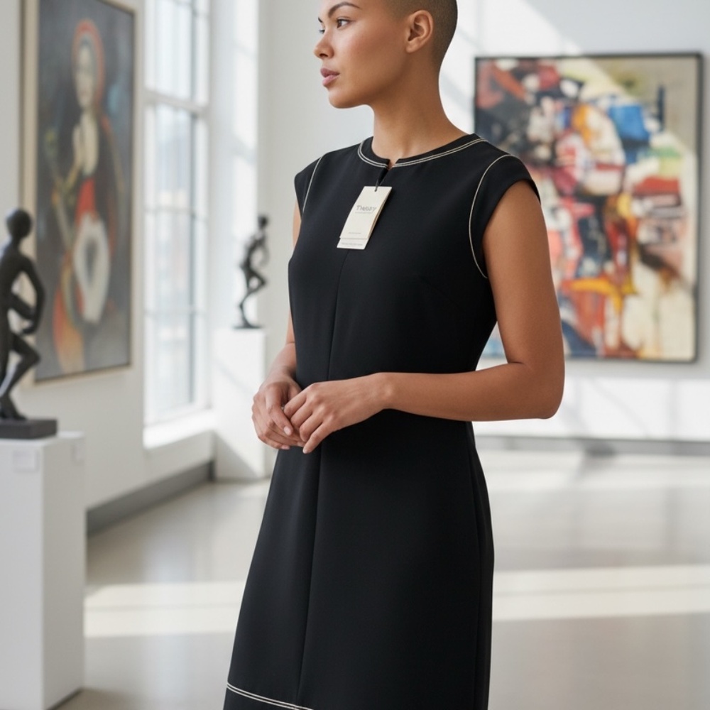 Theory size 6 shift admiral crepe black dress shift